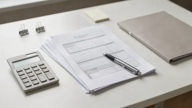 Erbschaftsteuer-Steuerberater am Schreibtisch mit Unterlagen, Rechner und Ordner