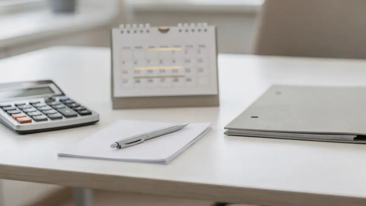 Kalender, Taschenrechner und Unterlagen auf einem Schreibtisch zum Thema Zehnjahresfrist bei Schenkungen