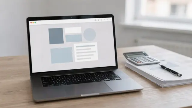 Laptop mit Steuerunterlagen, Taschenrechner und Formularen zum Einspruch gegen den Steuerbescheid über ELSTER.