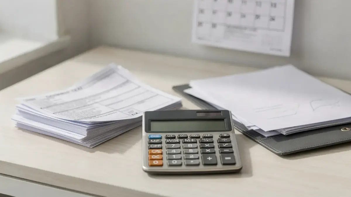 Kalender, Steuerunterlagen und Taschenrechner zum Thema nachträgliche Abgabe von Steuererklärungen