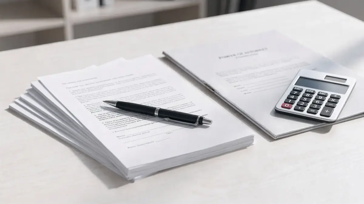 Vollmacht für den Steuerberater: Formular auf Schreibtisch mit Steuerunterlagen, Stift und Taschenrechner