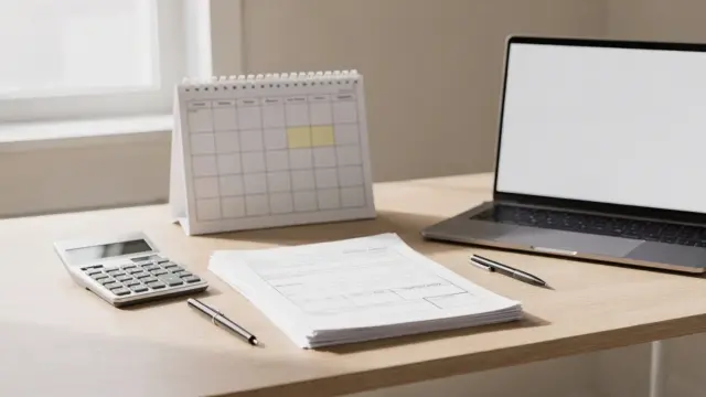 Arbeitsplatz mit Unterlagen und Kalender zur freiwilligen Steuererklärung