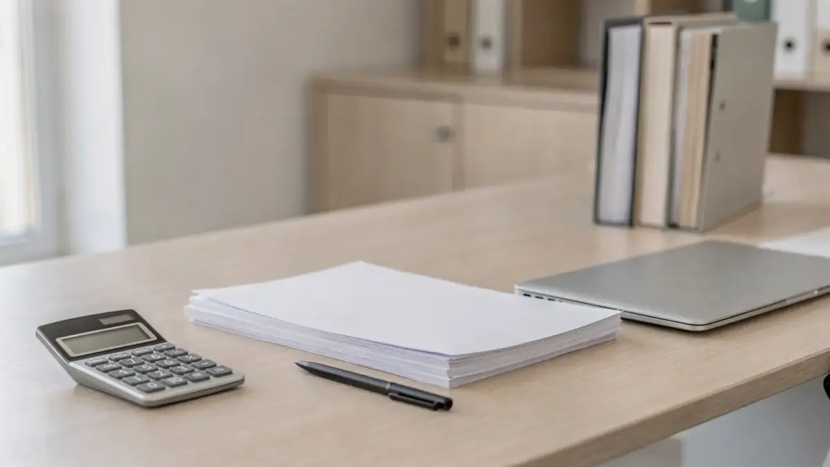 Steuerberater-Büro mit Unterlagen, Rechner und Laptop zum Thema guter Steuerberater